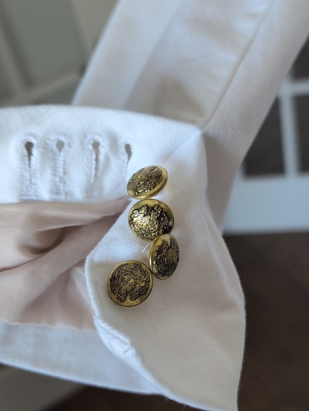 Banana Republic Factory White Double-Breasted Cotton Blazer with Gold Buttons 4 - Picture 6 of 16
